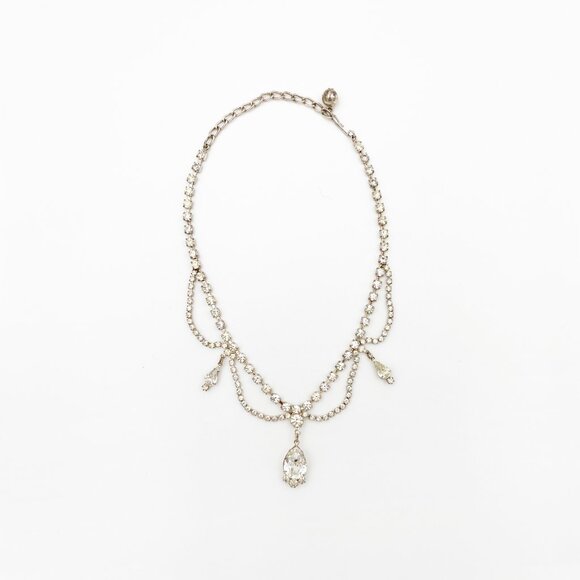 VINTAGE (Y2K) | Crystal & Rhinestone Teardrop Necklace + Earrings Set - Picture 3 of 12
